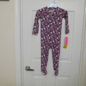NWT Betsey Johnson Berry Mauve Heart XOXO Print Footed Pajamas sz 2t